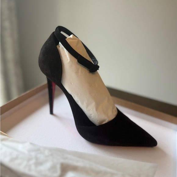 Christian Louboutin Astrids Bride Black Suede Heels - Picture 2 of 14